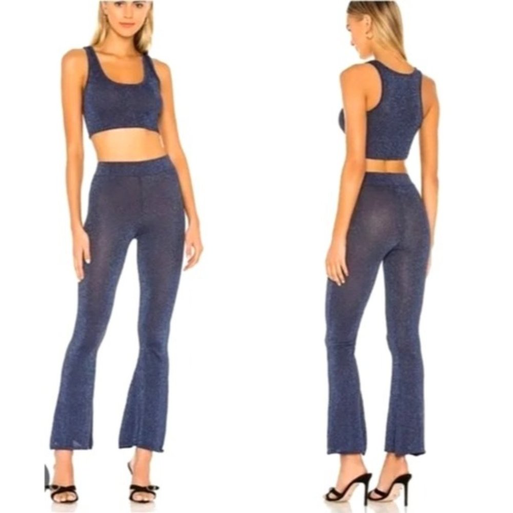 Superdown Blue Sparkle Elastic Waist Flared Leg Quinn Pants Size M